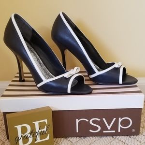 RSVP Melanie Navy/White Open Toe Heels